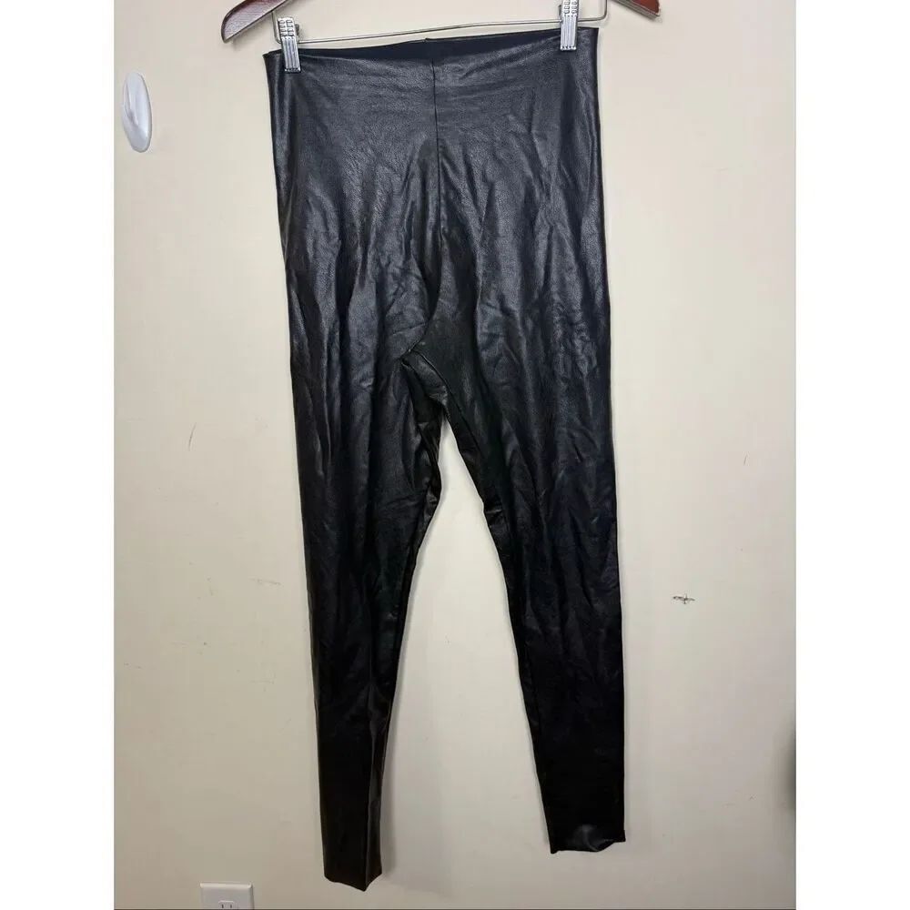 Commando Black Faux Leather Leggings Size L High Rise Skinny Vegan Leather Minim